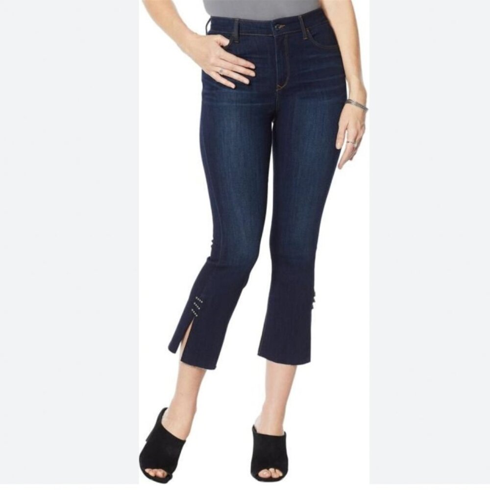 Skinnygirl Julie High Rise Crop Flare Raw Hem Studded Detail Jeans Women's 29/8